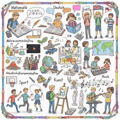 Collage: Unterrichtsfächer